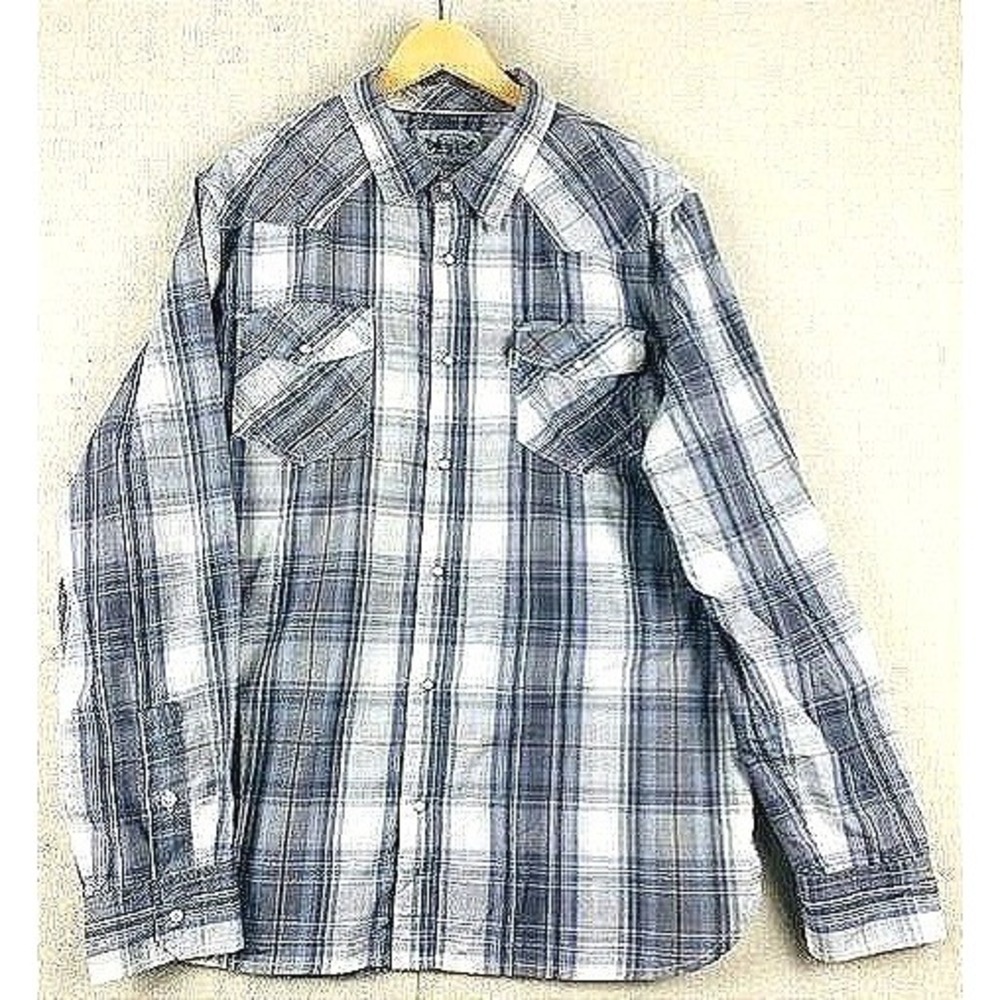 Levis Men's Western Pearl Snap Button-Up Plaid Shirt Gray &‎ Blue Checked Size L